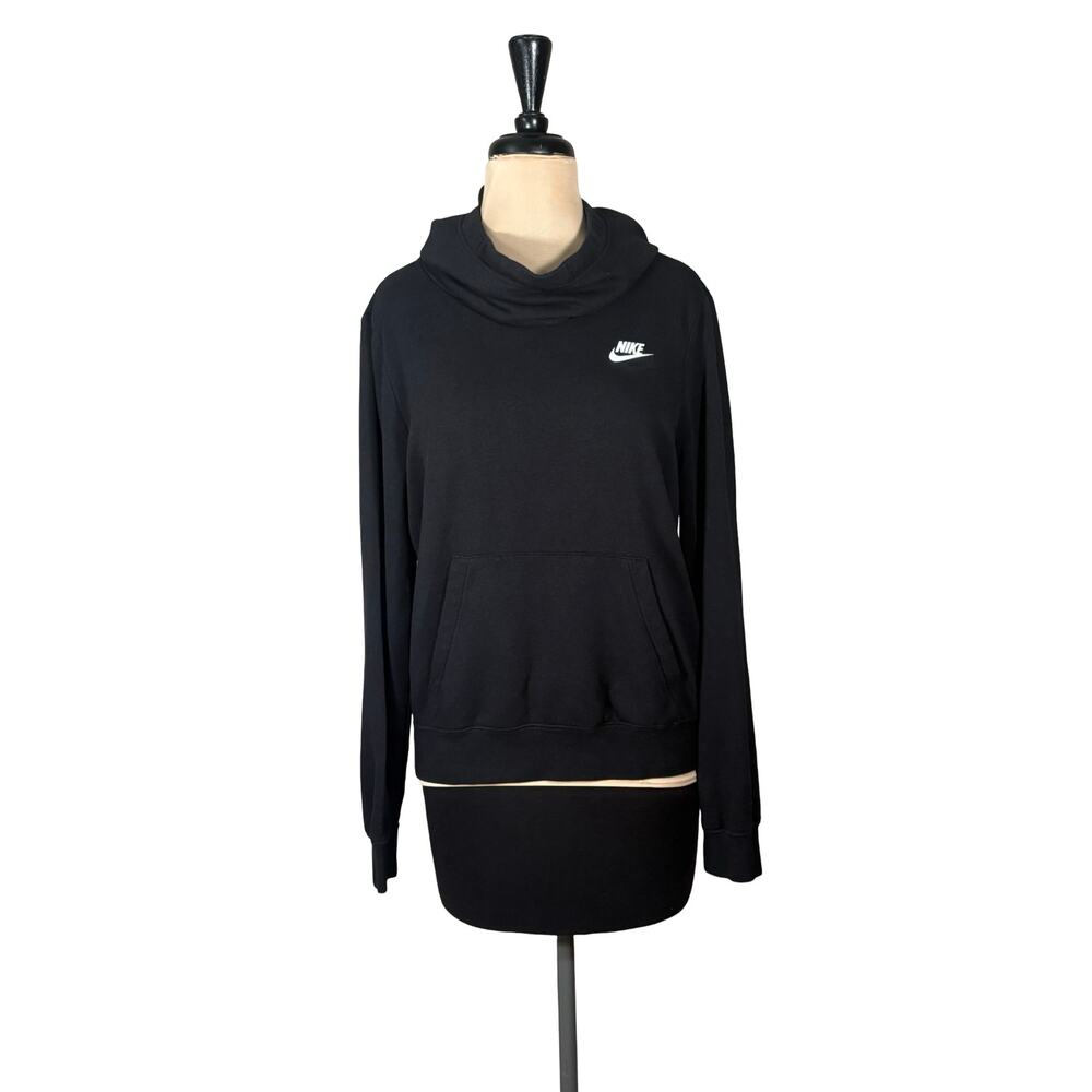 Nike Sportswear Club Fleece Hoodie Women M Black Funnel Neck Cowl Swoosh